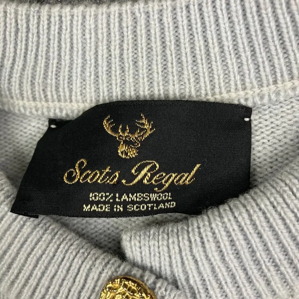 Scots Regal Cardigan Womens‎ L White Lambswool Scotland Gold Button Vintage